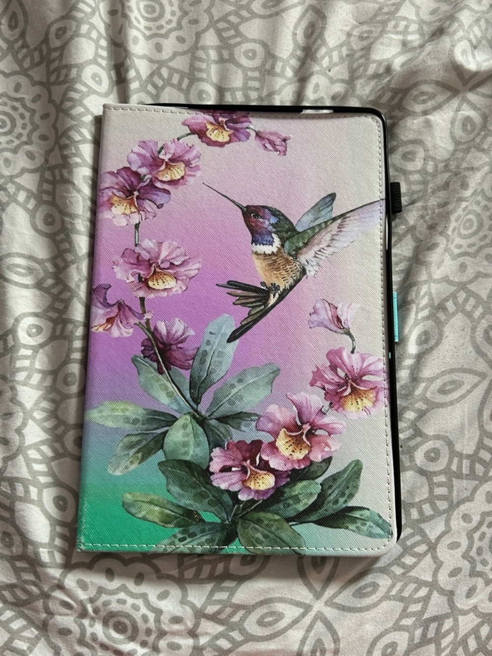 Tablet Case with Hummingbird Floral Print - Pink Gradient